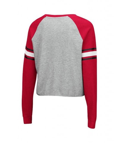 Women's Heathered Gray and Red Wisconsin Badgers Decoder Pin Raglan Long Sleeve T-shirt Heathered Gray, Red $25.49 Tops