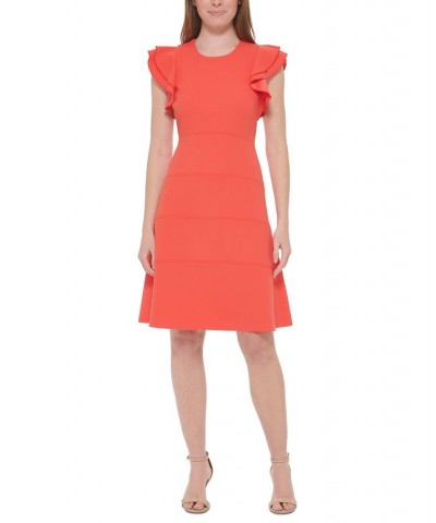 Women's Ruffled Flutter-Sleeve Dress Pink $47.96 Dresses