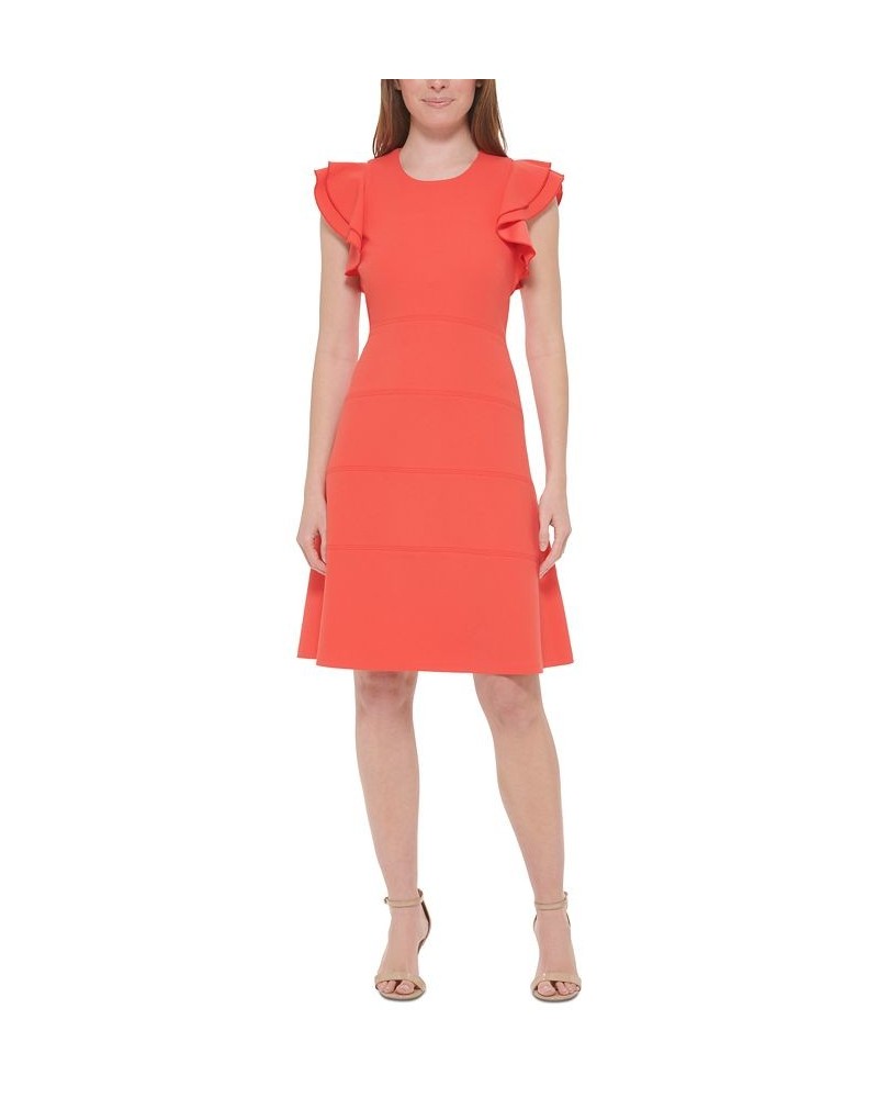 Women's Ruffled Flutter-Sleeve Dress Pink $47.96 Dresses