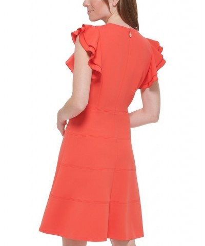 Women's Ruffled Flutter-Sleeve Dress Pink $47.96 Dresses