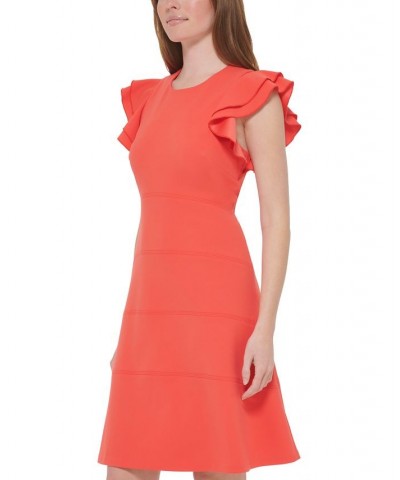 Women's Ruffled Flutter-Sleeve Dress Pink $47.96 Dresses