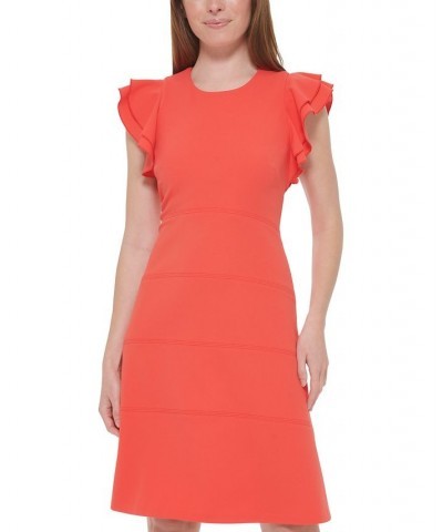 Women's Ruffled Flutter-Sleeve Dress Pink $47.96 Dresses