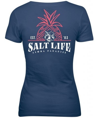 Women's Pineapple Resort Cotton T-Shirt Washed Navy $19.80 Tops