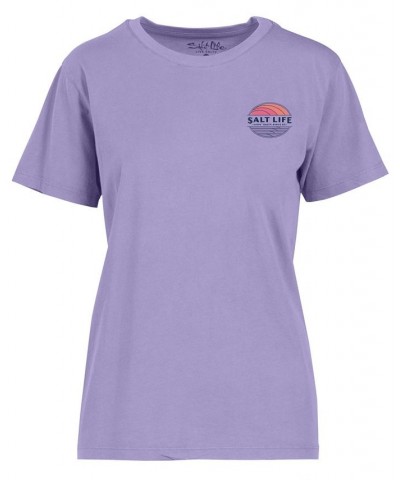 Women's Vintage Rays Cotton Graphic T-Shirt Purple $19.74 Tops