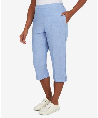 Women's Set Sail Casual Button Tab Capri Pants Marine Blue $30.94 Pants