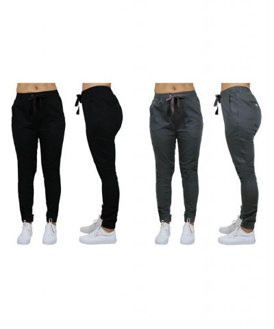 Women's Basic Stretch Twill Joggers Pack of 2 Black-Navy $28.08 Pants