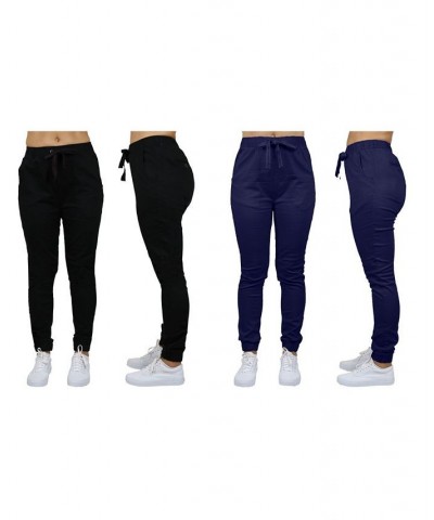 Women's Basic Stretch Twill Joggers Pack of 2 Black-Navy $28.08 Pants