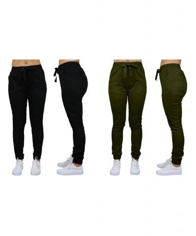 Women's Basic Stretch Twill Joggers Pack of 2 Black-Navy $28.08 Pants