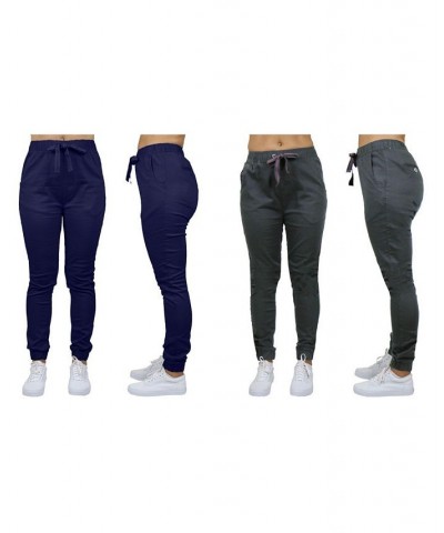 Women's Basic Stretch Twill Joggers Pack of 2 Black-Navy $28.08 Pants