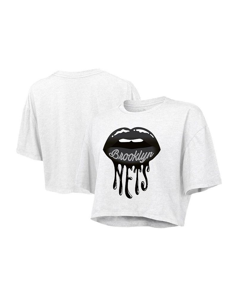 Women's Threads White Brooklyn Nets Drip Gloss Crop Top White $30.15 Tops