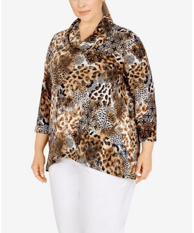 Plus Size Waffle Knit Cowl Neck Top Cognac Multi $23.10 Tops