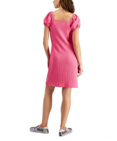 Women's Button Puff-Sleeve Dress Pink $41.17 Dresses