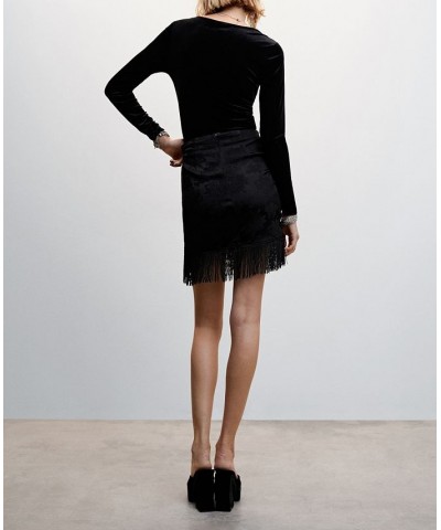 Women's Fringed Jacquard Skirt Black $40.50 Skirts