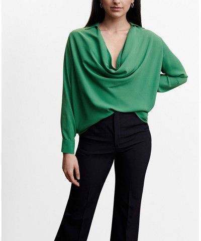 Women's Draped Neck Blouse Green $29.40 Tops