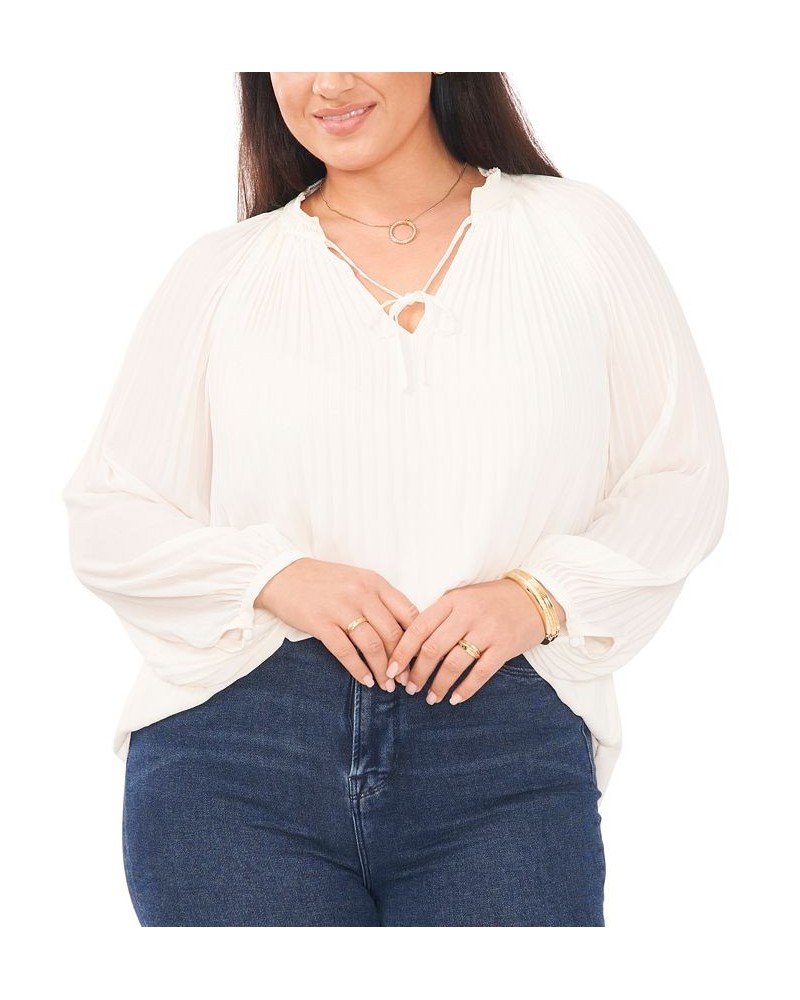 Plus Size Pleated Tie-Neck Long-Sleeve Top New Ivory $36.89 Tops