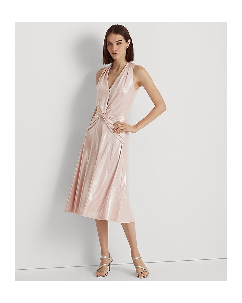 Women's Foil-Print Jersey Twist-Front Cocktail Dress Pale Pink Silver Foil $94.35 Dresses