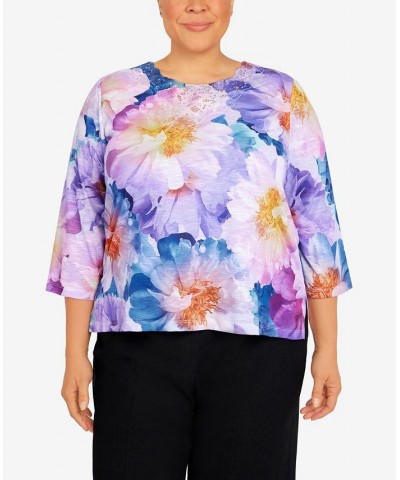 Plus Size Picture Perfect 3/4 Sleeve Floral Print Top Orchid $35.28 Tops