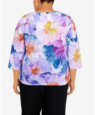 Plus Size Picture Perfect 3/4 Sleeve Floral Print Top Orchid $35.28 Tops