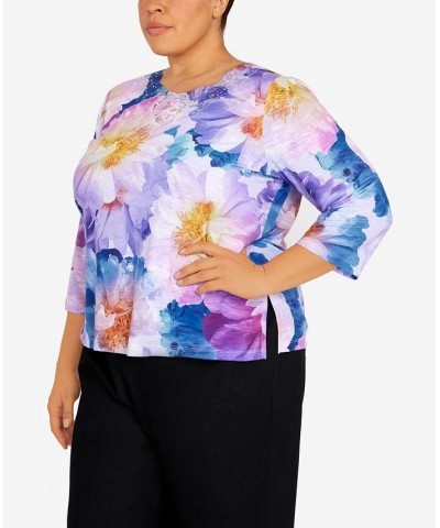 Plus Size Picture Perfect 3/4 Sleeve Floral Print Top Orchid $35.28 Tops