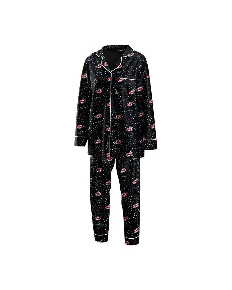 Women's Black Carolina Hurricanes Long Sleeve Button-Up Shirt Pants Sleep Set Black $37.79 Pajama