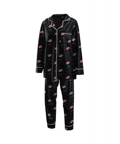 Women's Black Carolina Hurricanes Long Sleeve Button-Up Shirt Pants Sleep Set Black $37.79 Pajama