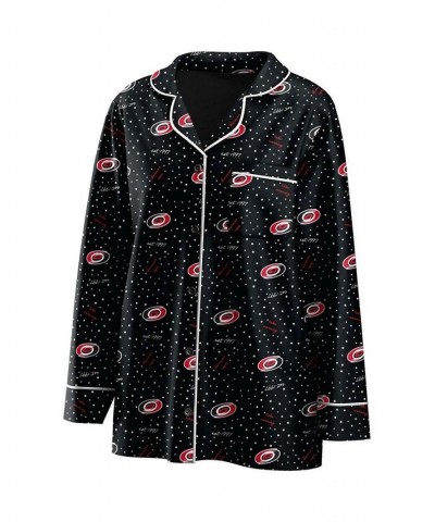 Women's Black Carolina Hurricanes Long Sleeve Button-Up Shirt Pants Sleep Set Black $37.79 Pajama