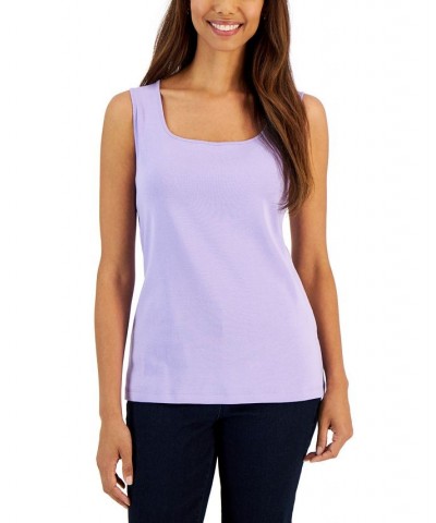 Petite Cotton Square-Neck Tank Top Bellflower $11.01 Tops