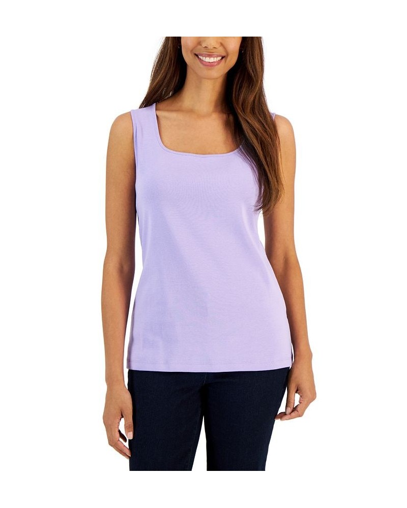 Petite Cotton Square-Neck Tank Top Bellflower $11.01 Tops