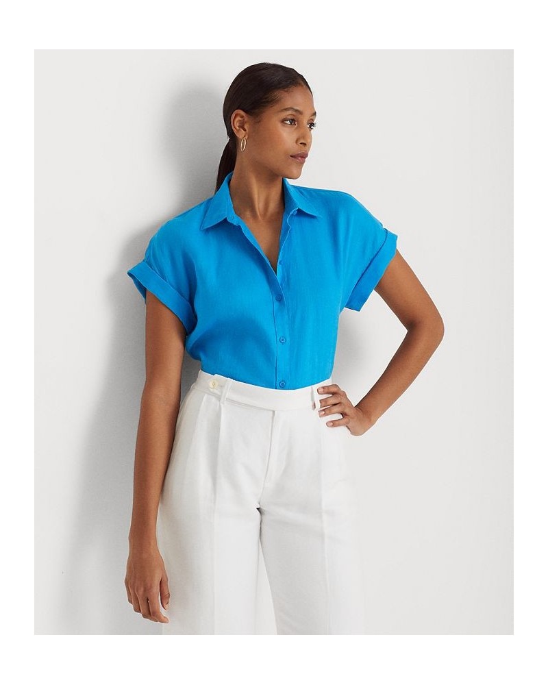 Dolman-Sleeve Linen Shirt Blaze Ocean $53.66 Tops