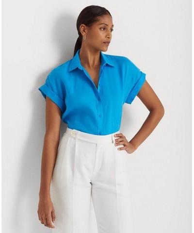 Dolman-Sleeve Linen Shirt Blaze Ocean $53.66 Tops