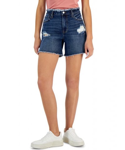 Juniors' High-Rise Distressed Mom Shorts Dark Destruction $10.00 Shorts