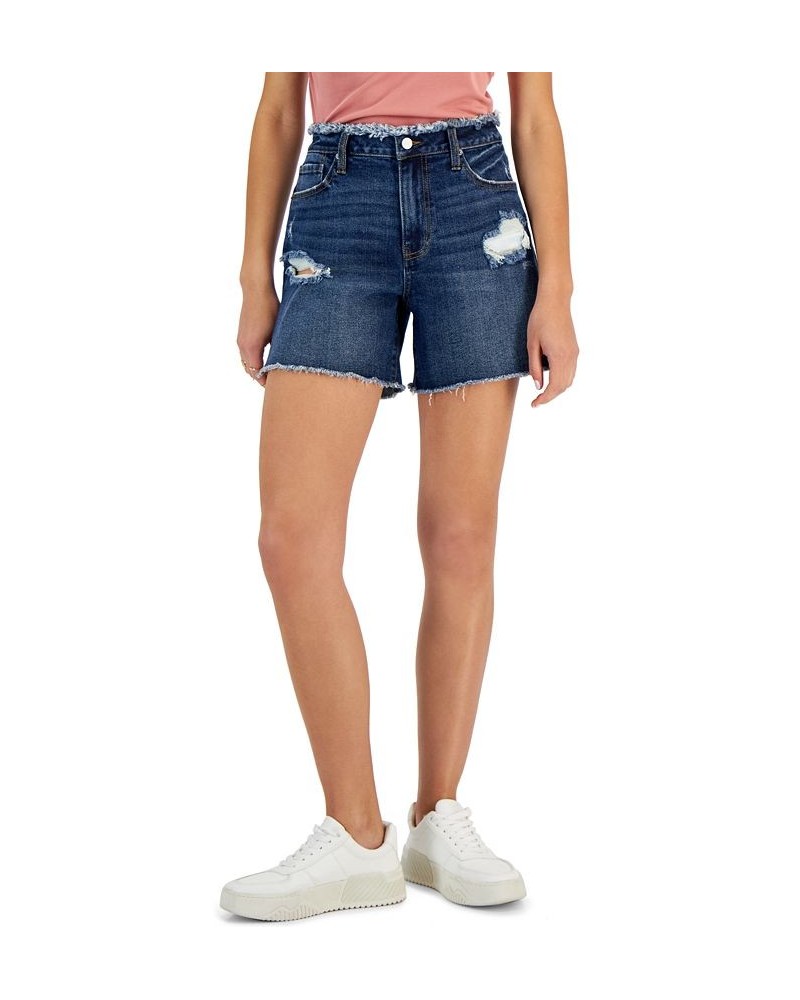 Juniors' High-Rise Distressed Mom Shorts Dark Destruction $10.00 Shorts