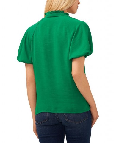 Women's Ruffle Neck Raglan Split Neck Blouse Green $41.08 Tops