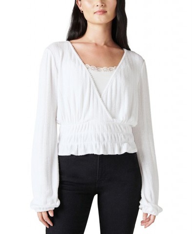 Pointelle-Trim Surplice Top White $18.42 Tops