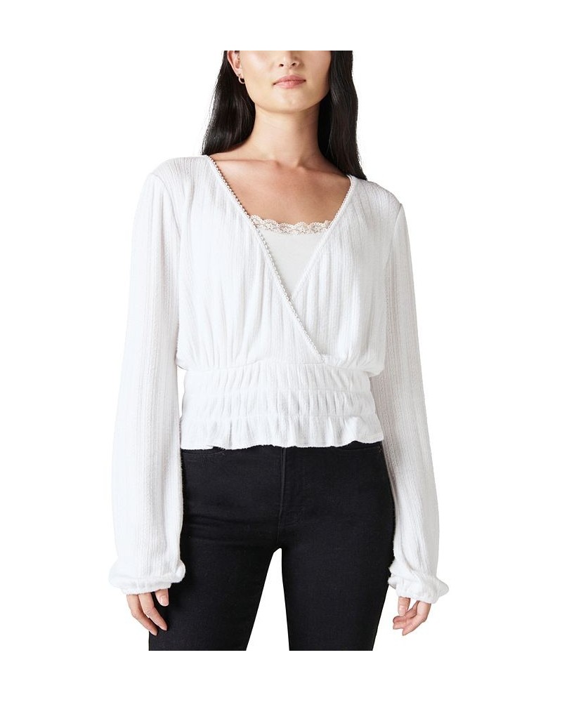 Pointelle-Trim Surplice Top White $18.42 Tops