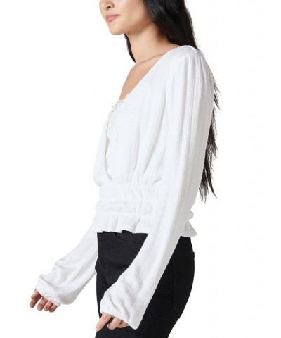 Pointelle-Trim Surplice Top White $18.42 Tops