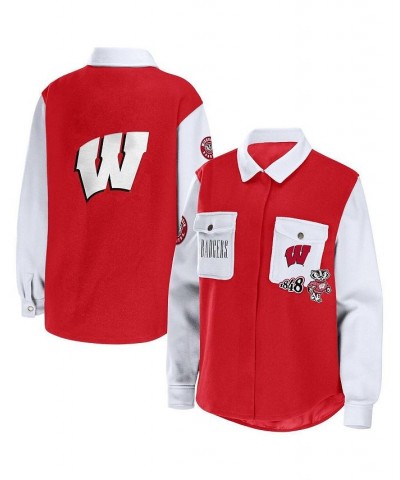 Women's Red Wisconsin Badgers Button-Up Shirt Jacket Red $44.00 Jackets