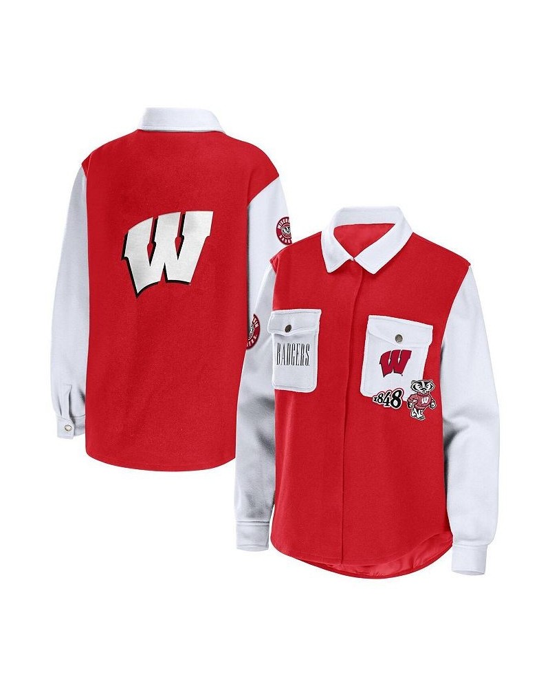 Women's Red Wisconsin Badgers Button-Up Shirt Jacket Red $44.00 Jackets