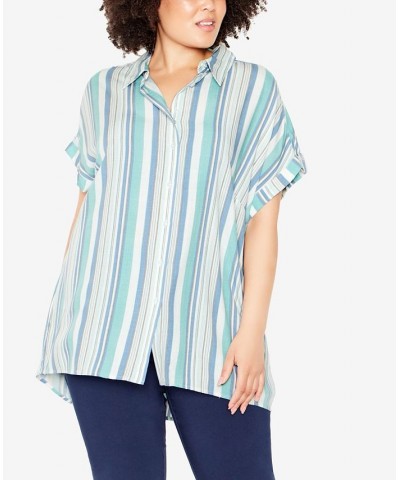 Plus Size Bowling Stripe Shirt Teal, White $24.27 Tops