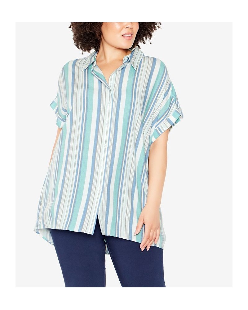 Plus Size Bowling Stripe Shirt Teal, White $24.27 Tops