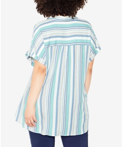 Plus Size Bowling Stripe Shirt Teal, White $24.27 Tops