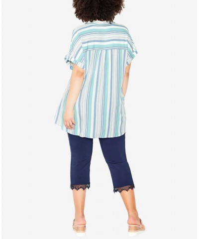 Plus Size Bowling Stripe Shirt Teal, White $24.27 Tops