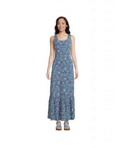 Women's Petite Cotton Modal Square Neck Tiered Maxi Dress Baltic teal ditsy floral $38.48 Dresses