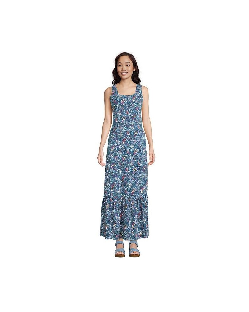 Women's Petite Cotton Modal Square Neck Tiered Maxi Dress Baltic teal ditsy floral $38.48 Dresses