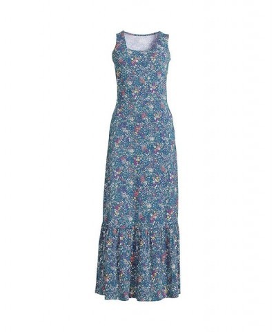 Women's Petite Cotton Modal Square Neck Tiered Maxi Dress Baltic teal ditsy floral $38.48 Dresses