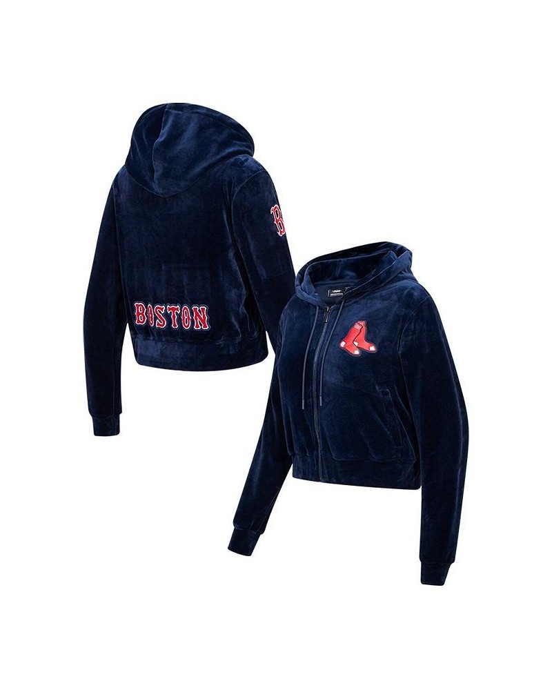 Women's Navy Boston Red Sox Classic Velour Full-Zip Hoodie Track Jacket Navy $45.00 Jackets