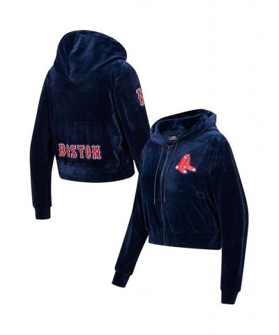 Women's Navy Boston Red Sox Classic Velour Full-Zip Hoodie Track Jacket Navy $45.00 Jackets