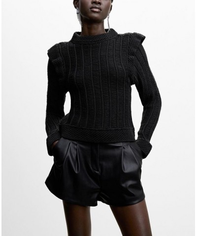 Women's Ruffled Shoulders Sweater Black $40.50 Sweaters