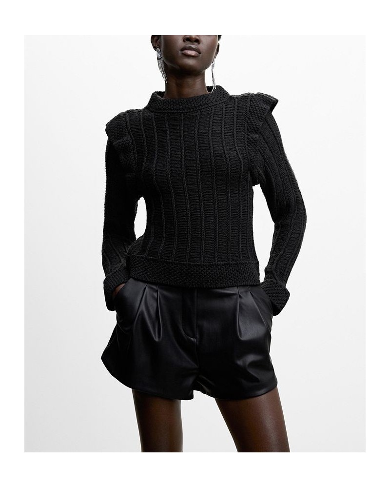 Women's Ruffled Shoulders Sweater Black $40.50 Sweaters