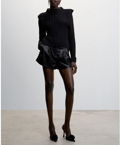 Women's Ruffled Shoulders Sweater Black $40.50 Sweaters